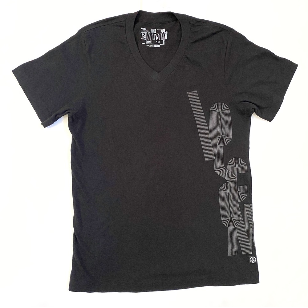 Volcom black gray v-neck loose relaxed fit t-shirt